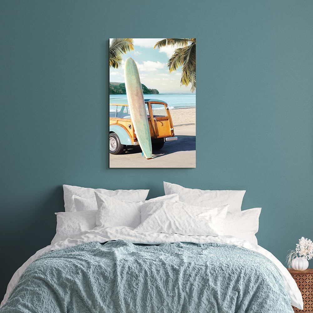 coastal wall art surfboard pictures: beach car wall decor seaside artwork surfing ocean print in beach canvas painting for bedroom 36" x 24"