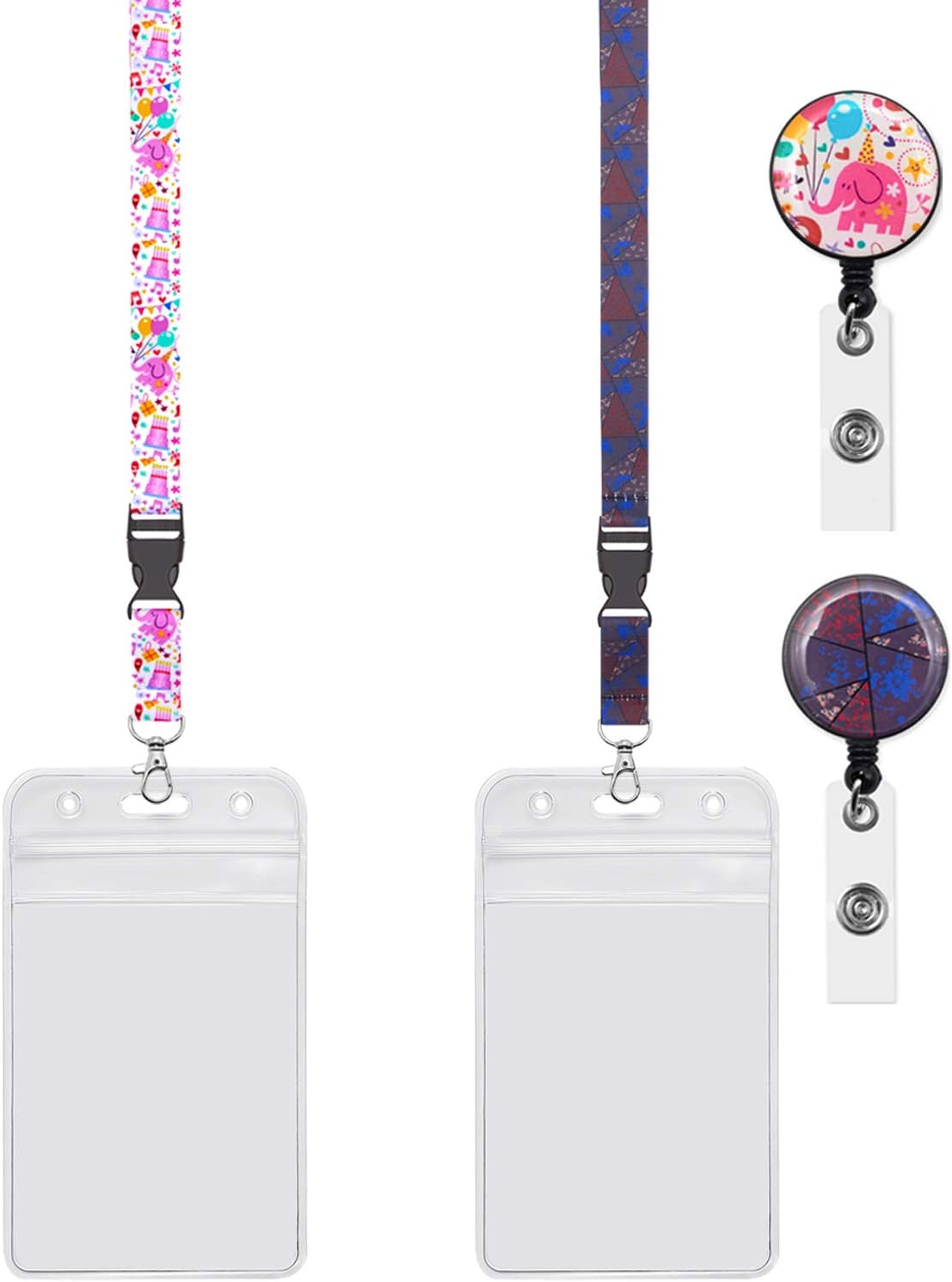 YOUOWO 2 Pack Cruise Lanyards with Vertical Badge Holders and Retractable Badge Reel for Office ID Badges Women Keys Men Ship Card Kids,Quick Release Breakaway Safety Printing Patterns Lanyard