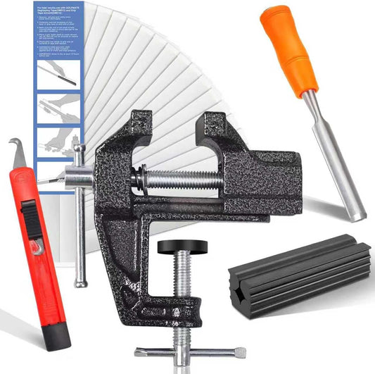 Golf Grip Regripping Kit for Home Use | Includes Retractable Hook Blade, 15 Grip Tape, Grip Tape Remover, Portable Table Vise & Rubber Clamp | Quick Repair Solution Set