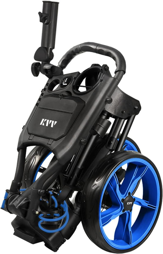KVV 3 Wheel Golf Push Cart Ultra Lightweight Smallest Folding Size, New-Version Scorecard Holder