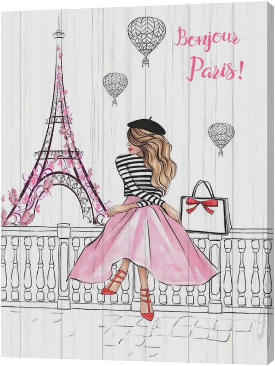 Pink Eiffel Tower Wall Art Romantic Paris Fashion Women Canvas Wall Decor Butterfly Eiffel Tower Picture Painting Print Modern Atwork For Girls Women Room Bathroom Office Framed Ready to Hang 20"x24"
