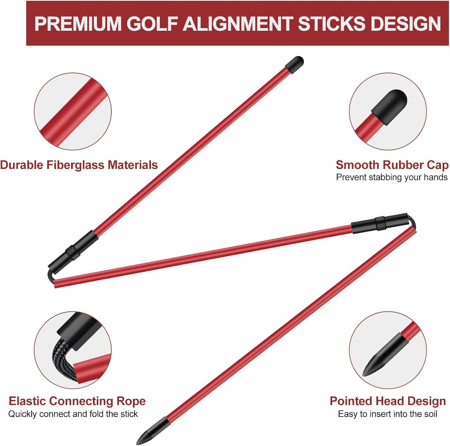 Golf Alignment Sticks 2 Pack,Golf Alignment Rods Upgraded 48" Collapsible Golf Practice Sticks Golf Training Aid for Aiming,Putting,Golf Training Sticks with Clear Tube Case