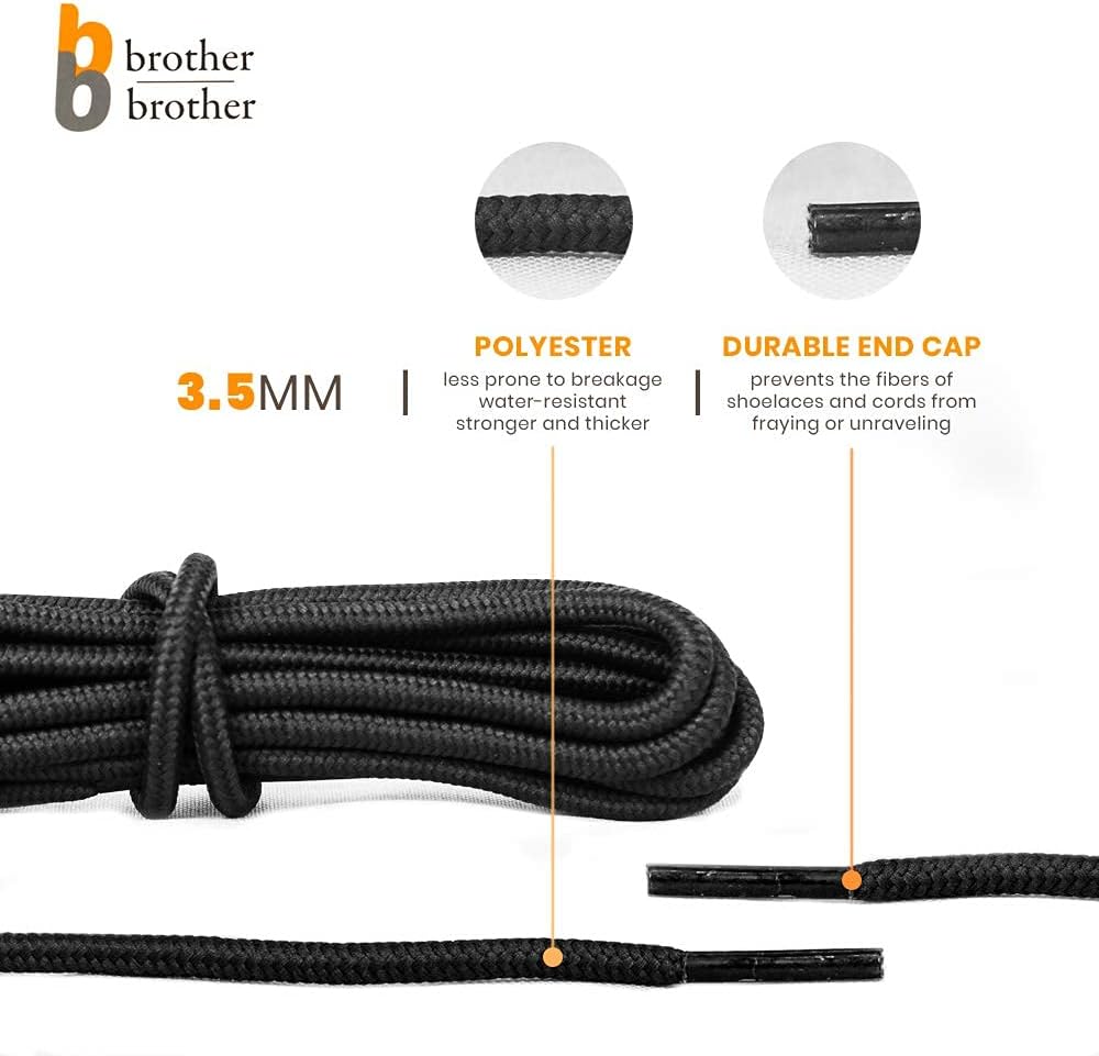 BB BROTHER BROTHER Boot Laces (5 Pairs) of Heavy Duty and Durable Round Shoelaces for Work, Hiking and Walking Boots