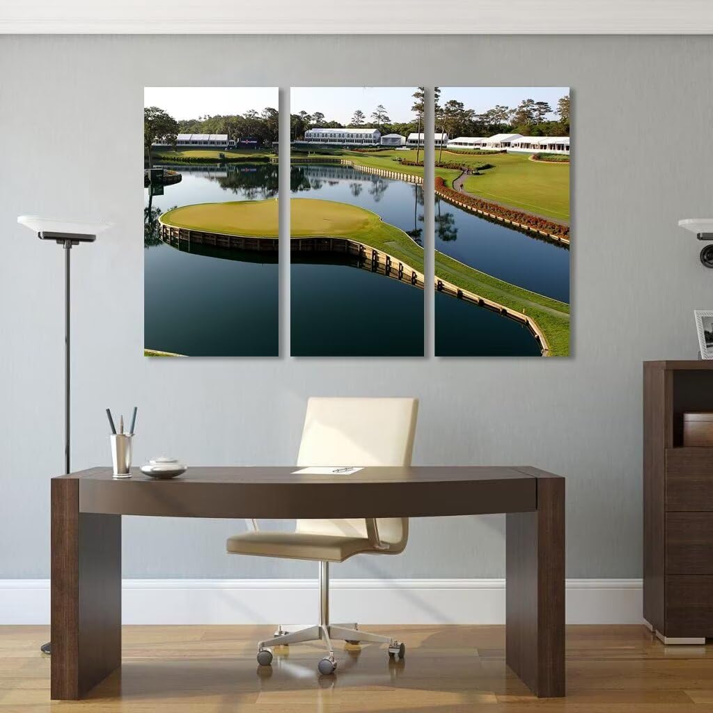 chenchenArt USA Golf Course Wall Art for Living Room Bedroom Bathroom Home Decorations TPC Sawgrass Golf Course Pictures Posters Canvas Prints Modern Artwork Framed Ready to Hang(20''W x 40''H x3)