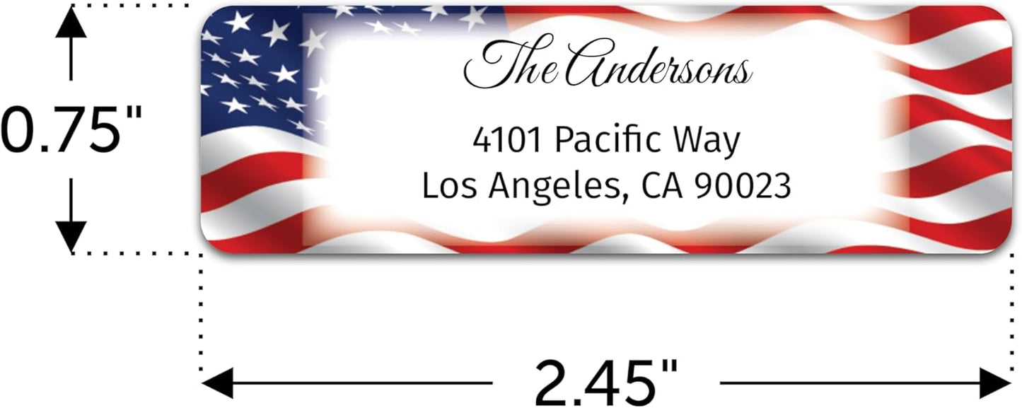 Personalized Patriotic Return Address Labels, Self-Adhesive Address Stickers on Sheets, 50-1000 Labels (Flag Border)