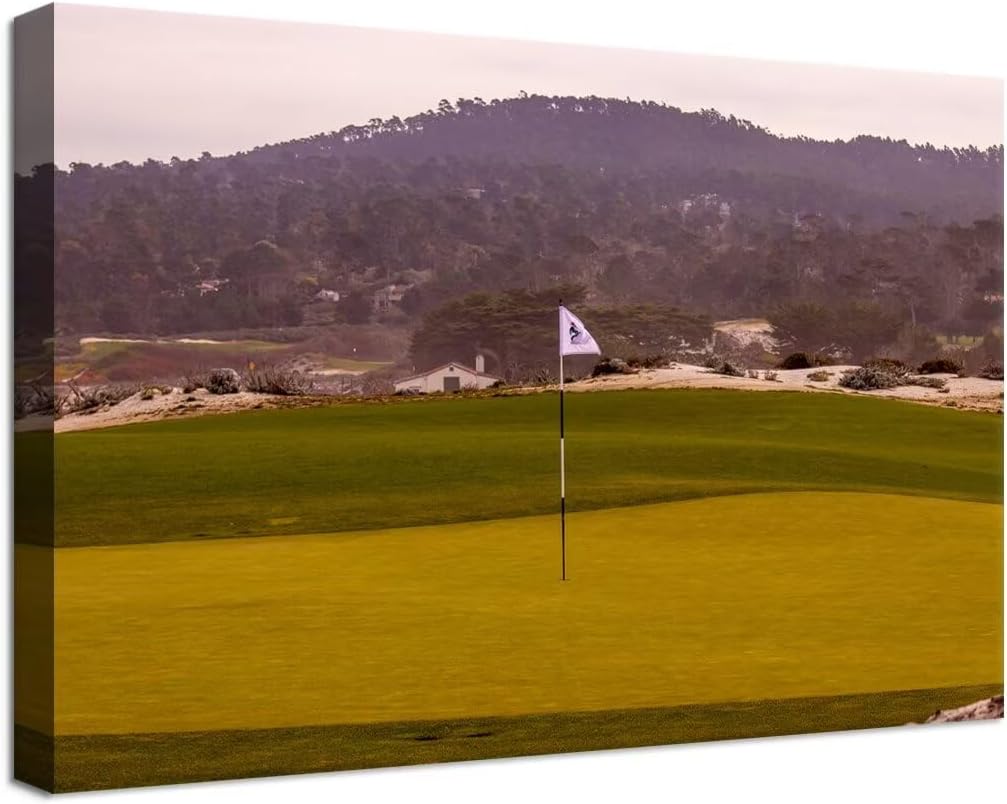 Pebble Beach Golf Course Picture Wall Art for Office Golf Course Canvas Wall Decor for Home Living Room Bedroom Bathroom Decorations Painting Framed Ready to Hang(12''H x 16''W)
