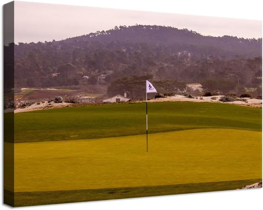 Pebble Beach Golf Course Picture Wall Art for Office Golf Course Canvas Wall Decor for Home Living Room Bedroom Bathroom Decorations Painting Framed Ready to Hang(12''H x 16''W)