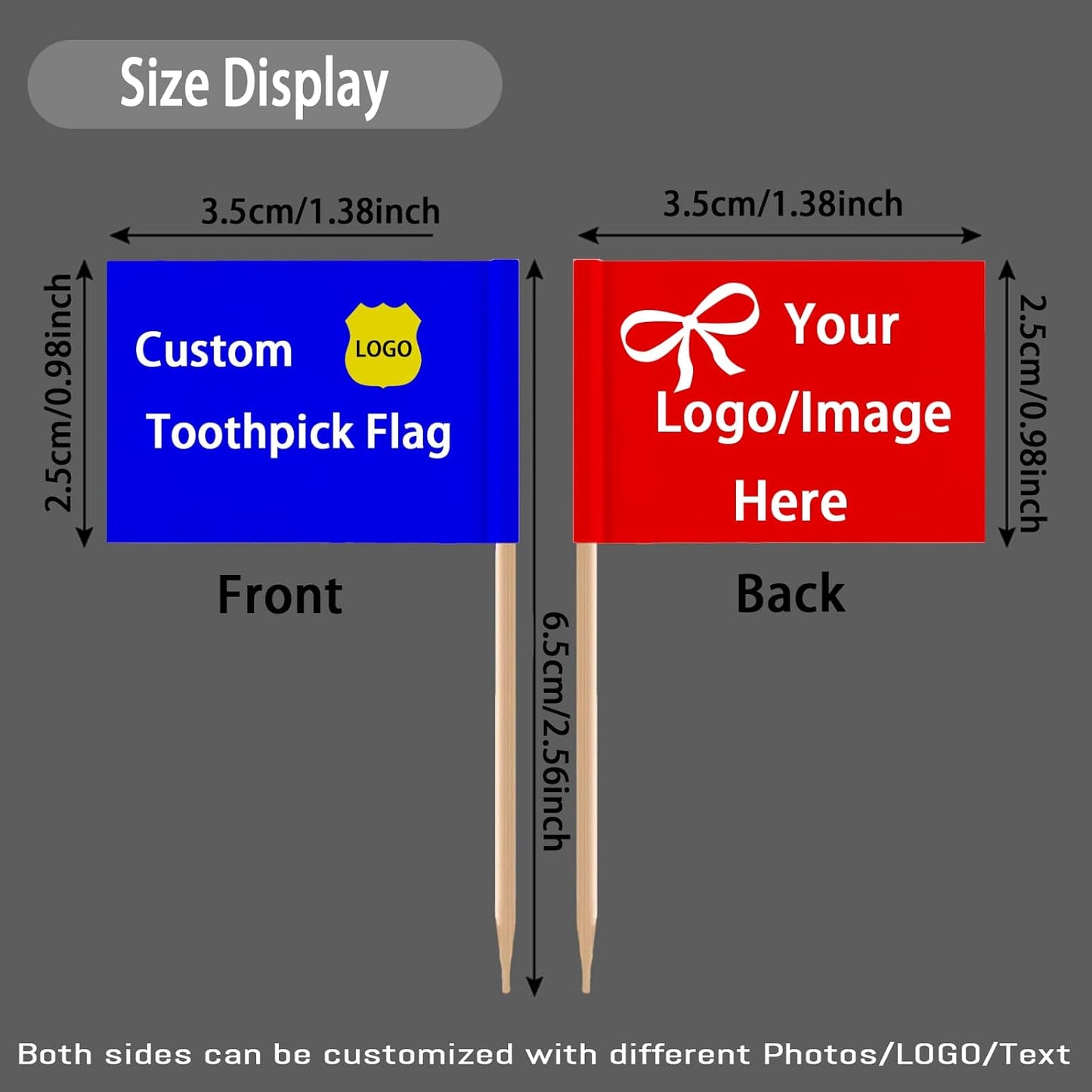 Custom Toothpick Flags with Logo/Photo 100Pcs, Personalized Cheese Markers for Hamburger Cupcakes Toppers Party Decoration Food Labeling -Rectangular