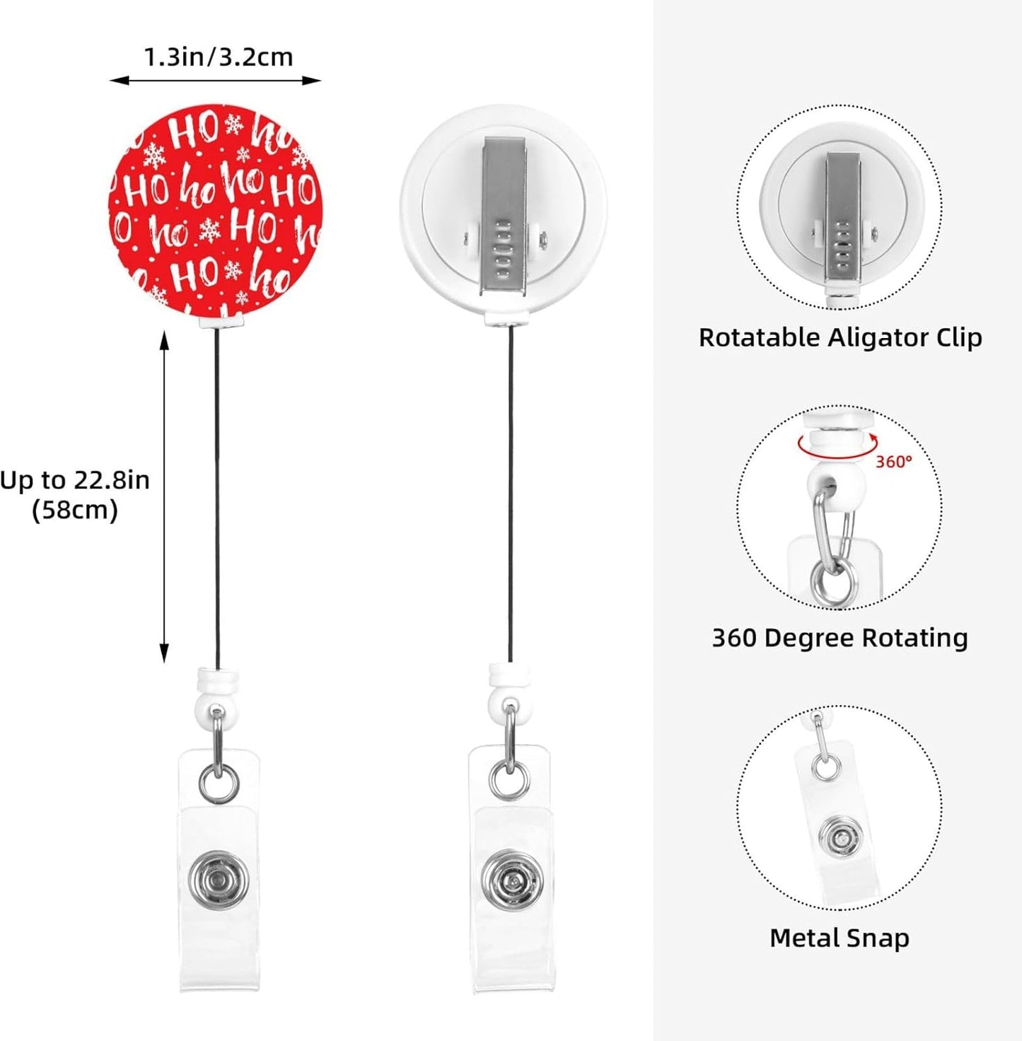 Merry Santa Claus Badge Reels Retractable Badge Holder with Clip for Id Name Tag Office Worker Student Teacher Nurse Doctor