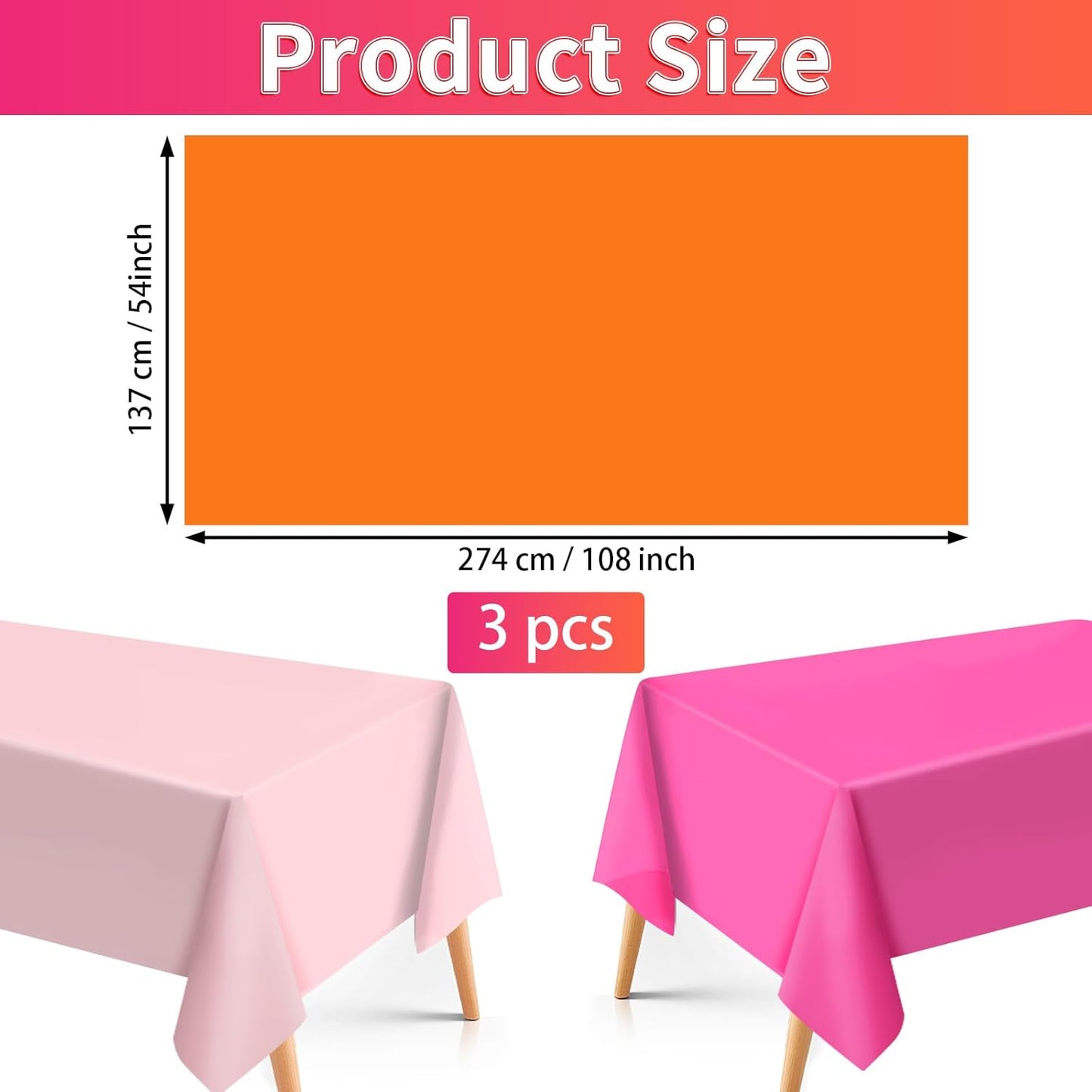 Grencian 3 Pack Pink and Orange Plastic Tablecloth Party Decorations Hot Pink and Orange Disposable Tablecloth Rectangle Table Cloth for Tequila Sunrise Sunset Birthday Party Decorations 54x108 Inch