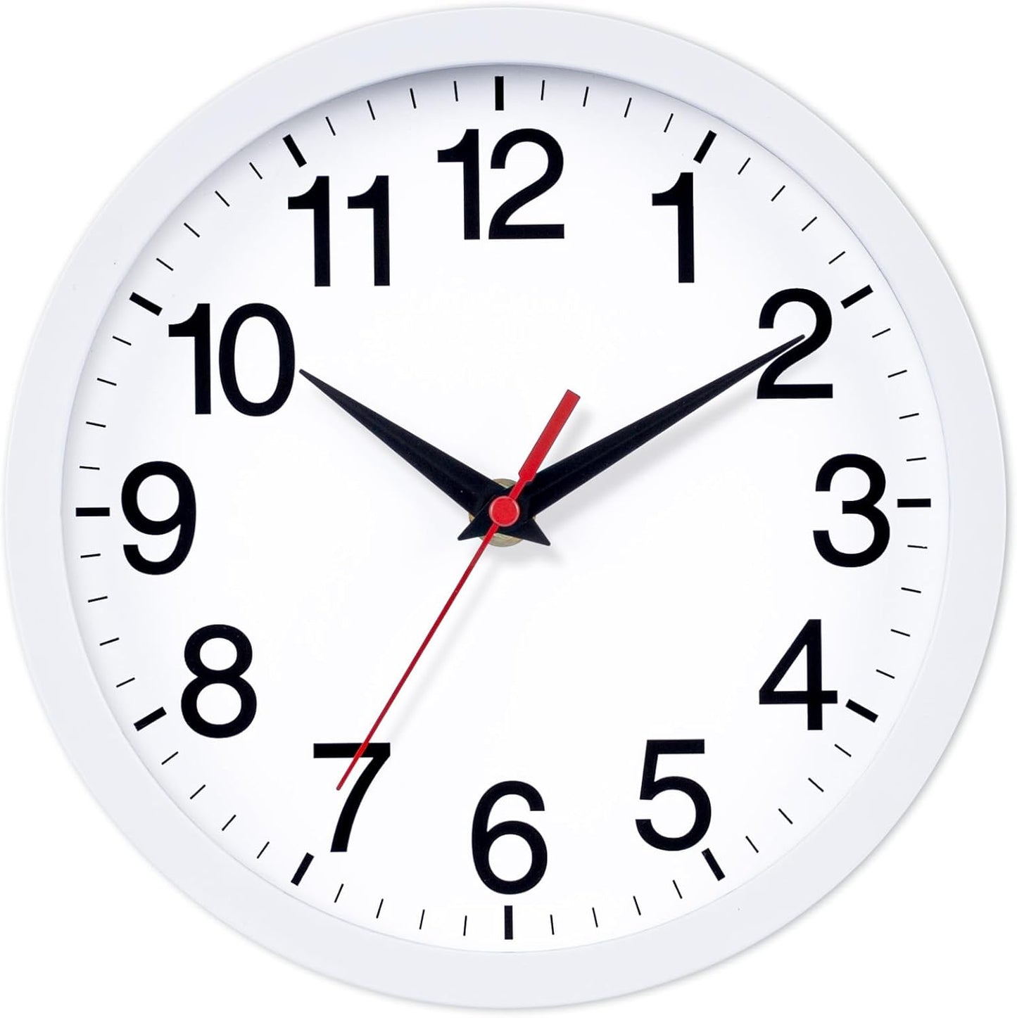 Wall Clock Modern 10 Inch Battery Operated Silent Non Ticking Analog Clock Decorative for Bedroom Kitchen Bathroom Office Home (White)