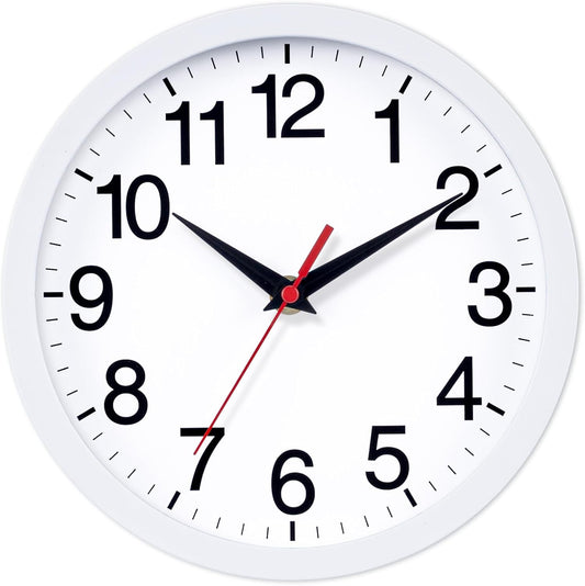 Wall Clock Modern 10 Inch Battery Operated Silent Non Ticking Analog Clock Decorative for Bedroom Kitchen Bathroom Office Home (White)