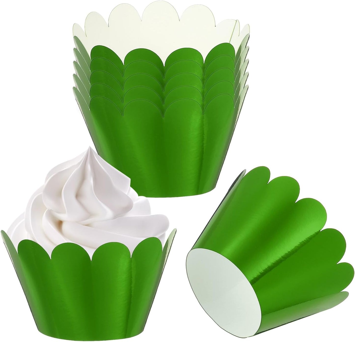 PATIKIL Cupcake Wrappers Paper, 50 Pack Baking Cups Standard Wave Decoration for Anniversary Birthday Weddings and Parties, Reflective Green