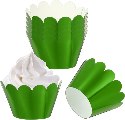 PATIKIL Cupcake Wrappers Paper, 50 Pack Baking Cups Standard Wave Decoration for Anniversary Birthday Weddings and Parties, Reflective Green