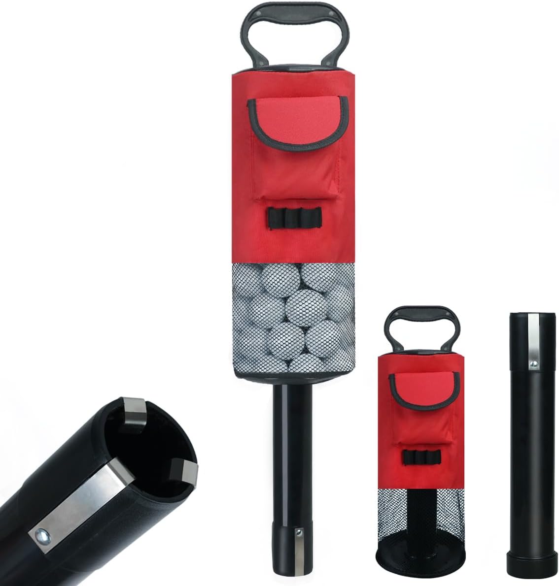 HOW TRUE Golf Ball Retriever, Portable Shag Bag Golf Ball Pick Up with Removable Plastic Tube, Pocket Shagger Storage