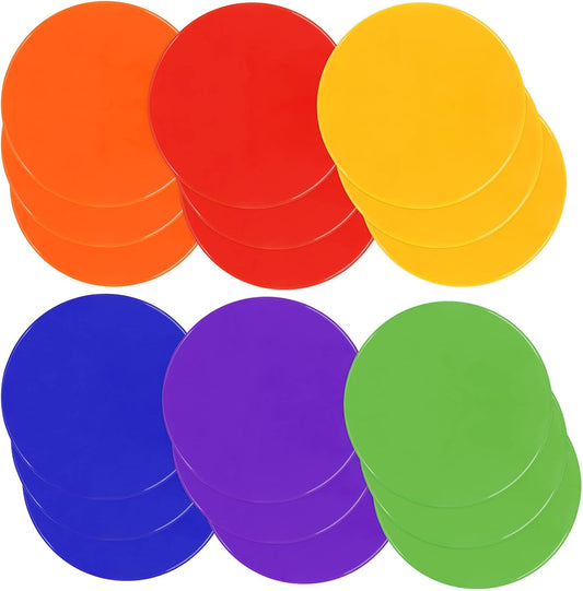 Poly Spots Spot Markers for Gym Floor 9inch 10inch 12/18/24/36 Pcs Flat Cones Non-Slip Rubber Floor Dots Circles for Kids Sports Soccer Basketball Agility Training Dance Classroom