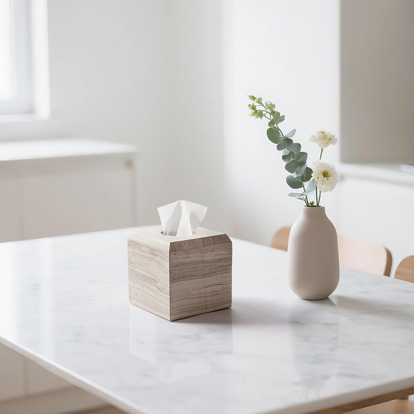 WORHE Tissue Box Cover Italy Natural Marble Heavy Duty Square Facial Toilet Paper Holder for Bathroom Living Room Bedroom Dresser Kitchen Minimalistic Office Home Decor Grey (WH078)