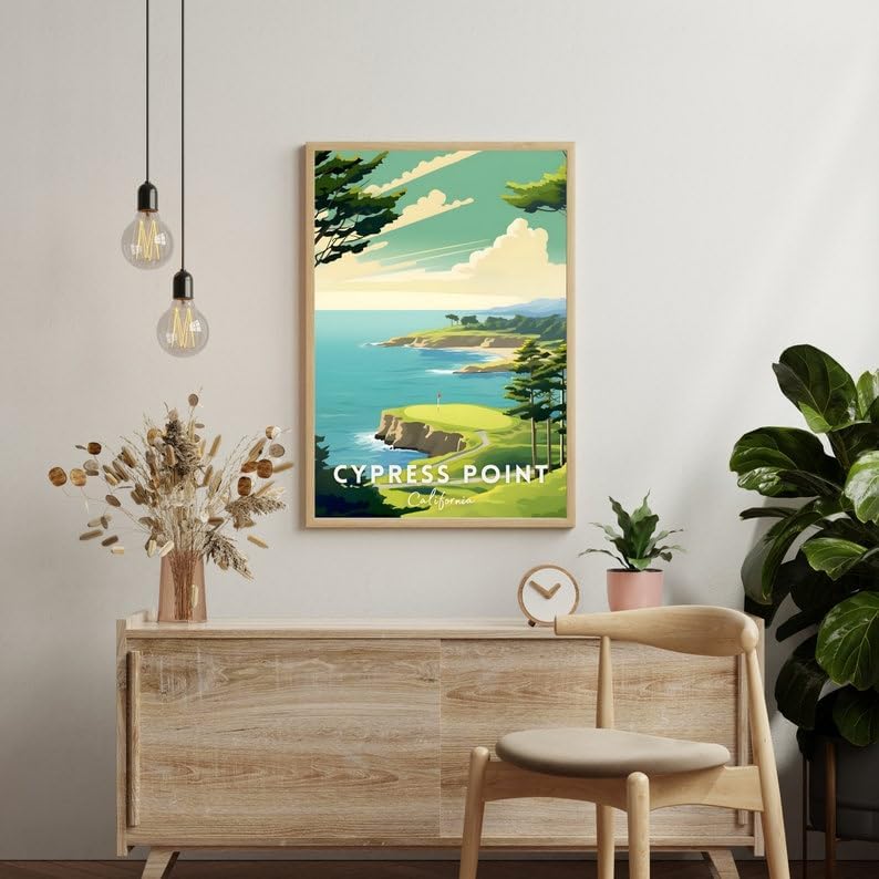 Nationcog Cypress Point Golf Course Poster, Vintage California Wall Art Print, Retro Coastal Landscape Decor, Classic Sports Artwork for Home or Office (Unframed) (20x30)