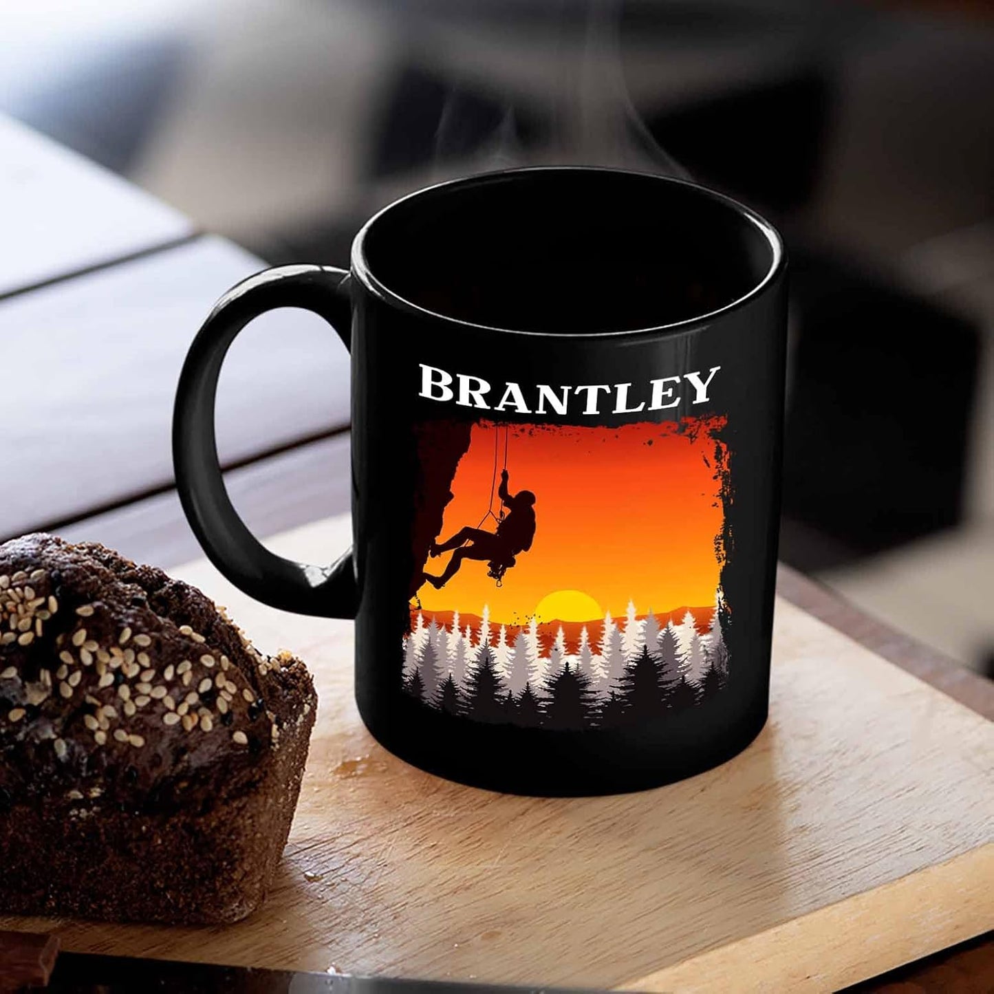 Personalized Custom Name Rock Climber Coffee Mugs & Travel Mugs, 11 Oz & 15 Oz, Black Ceramic, Perfect Gifts For Men & Women Climbing Lovers