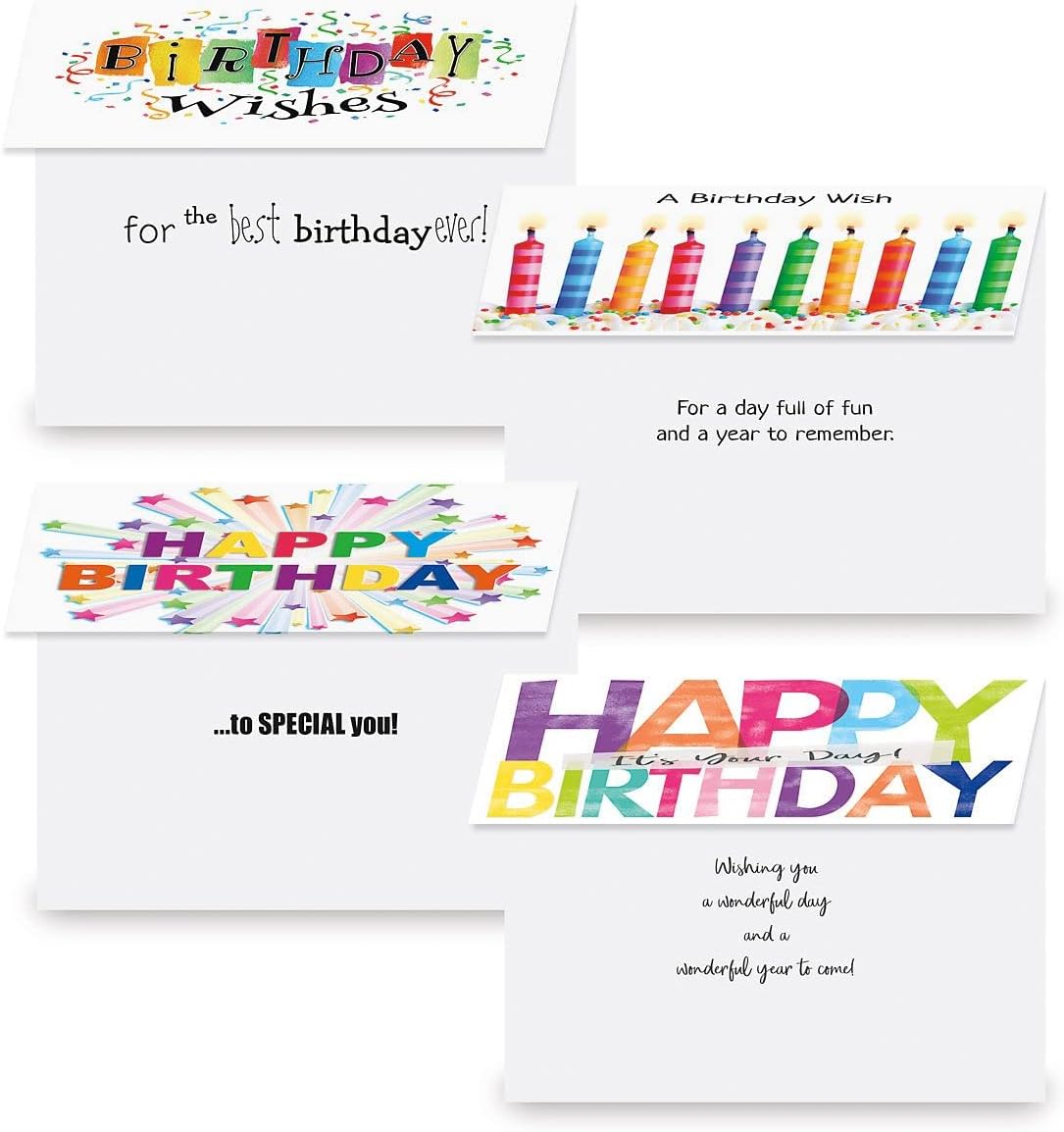 Current Confetti Fun Happy Birthday Greeting Card Set - Value Pack of 20 Cards With White Envelopes, 10 Designs, Large 5" x 7" Assortment