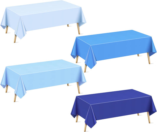 4 Pieces Light Blue Series Rectangle Tablecloth, 54x72" Solid Color Waterproof & Spillproof Disposable Plastic Table Cover, Durable Party Tablecloth for Dining, Buffet, Picnic, Outdoor Events