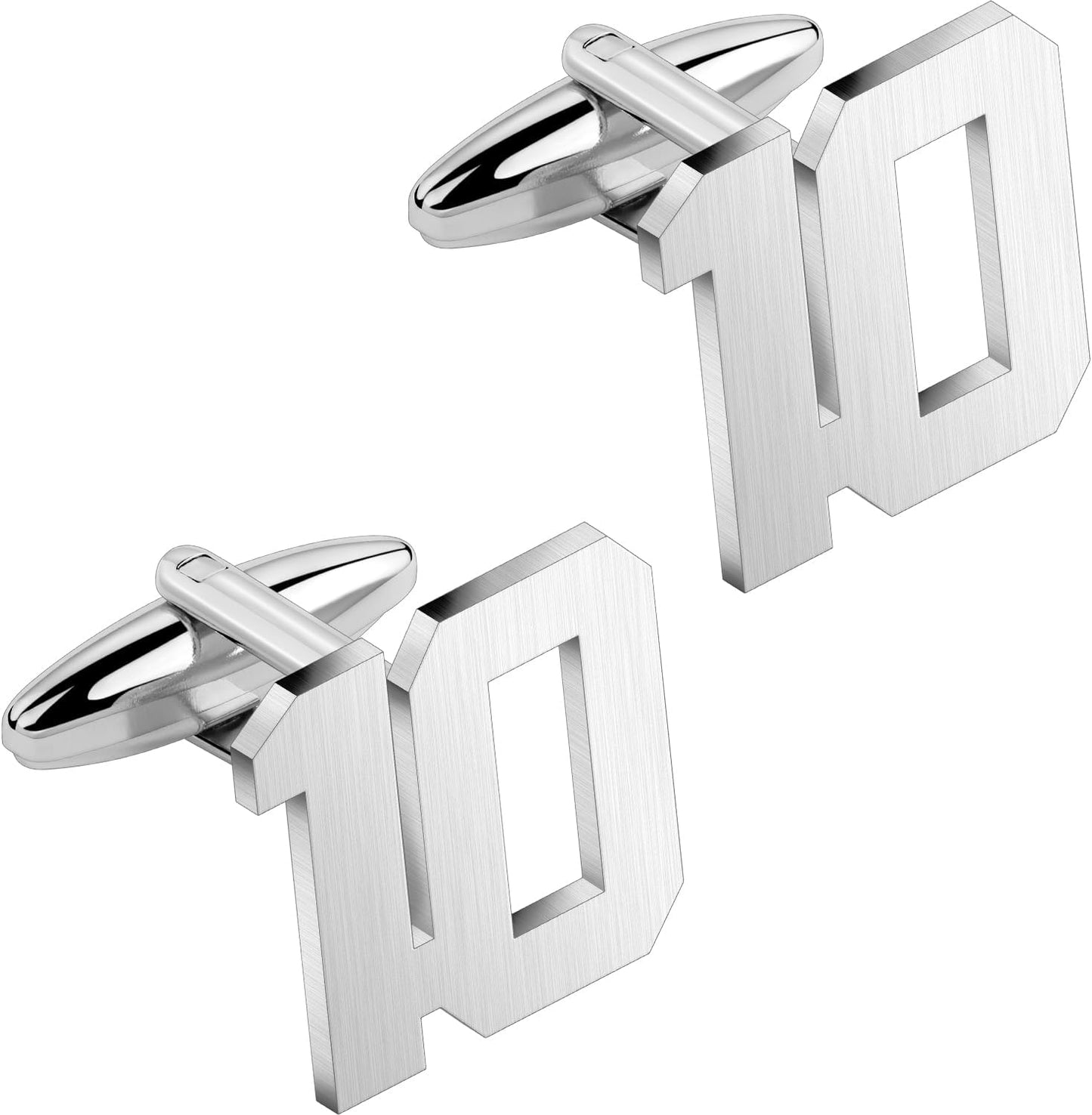 AMITER Mens Cufflinks with Number, Classic Silver Personalized Cuff Links for Men, Sport’s Day Casual or Formal Shirts
