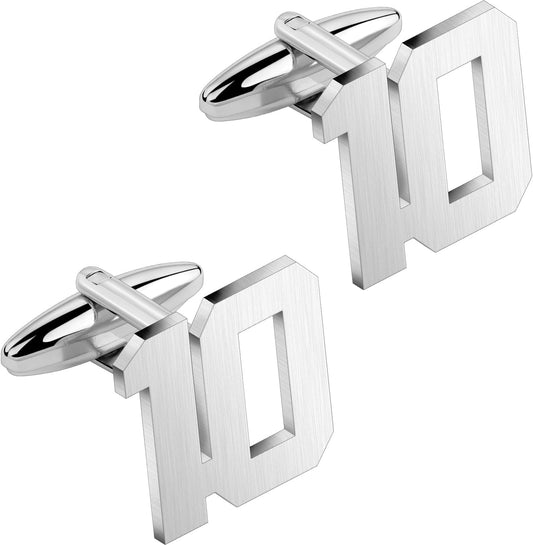 AMITER Mens Cufflinks with Number, Classic Silver Personalized Cuff Links for Men, Sport’s Day Casual or Formal Shirts