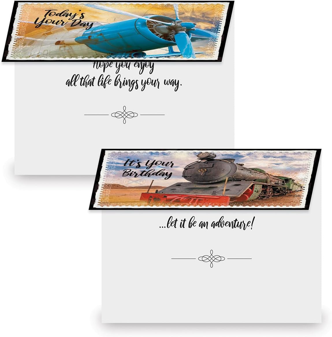 Current Vintage Transport Birthday Greeting Cards - Set of 20 (2 each of 10 Designs), 5 x 7 Inches, Sentiments Inside, Envelopes Included, Assortment Set