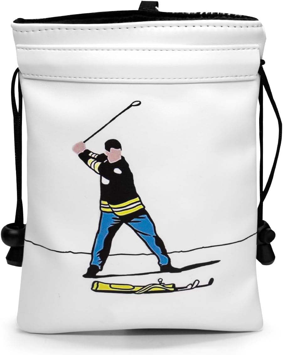 Funny Golf Valuables Bag with Drawstrings - Synthetic Leather Tee Pouch for Men, White Gifts for Golfer