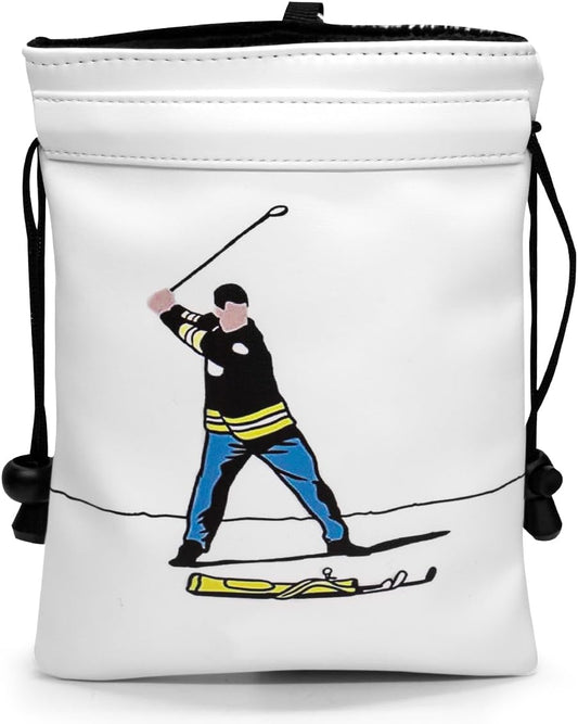 Funny Golf Valuables Bag with Drawstrings - Synthetic Leather Tee Pouch for Men, White Gifts for Golfer