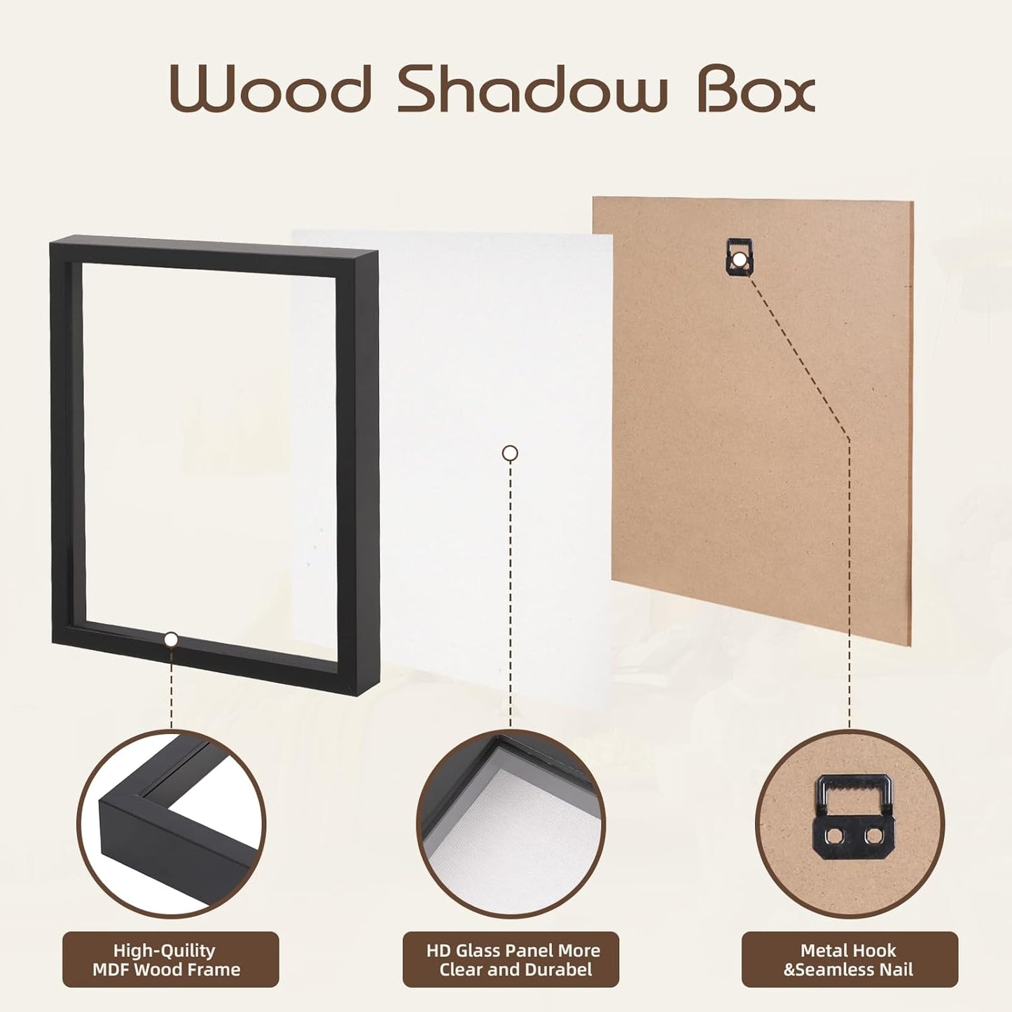 QDSSDECO 11"*14" Shadow Boxes Display Cases with Soft Linen Back Deep Wood Glass 3D Shadow Box Set for Wall and Tabletop, 2 Pack Black