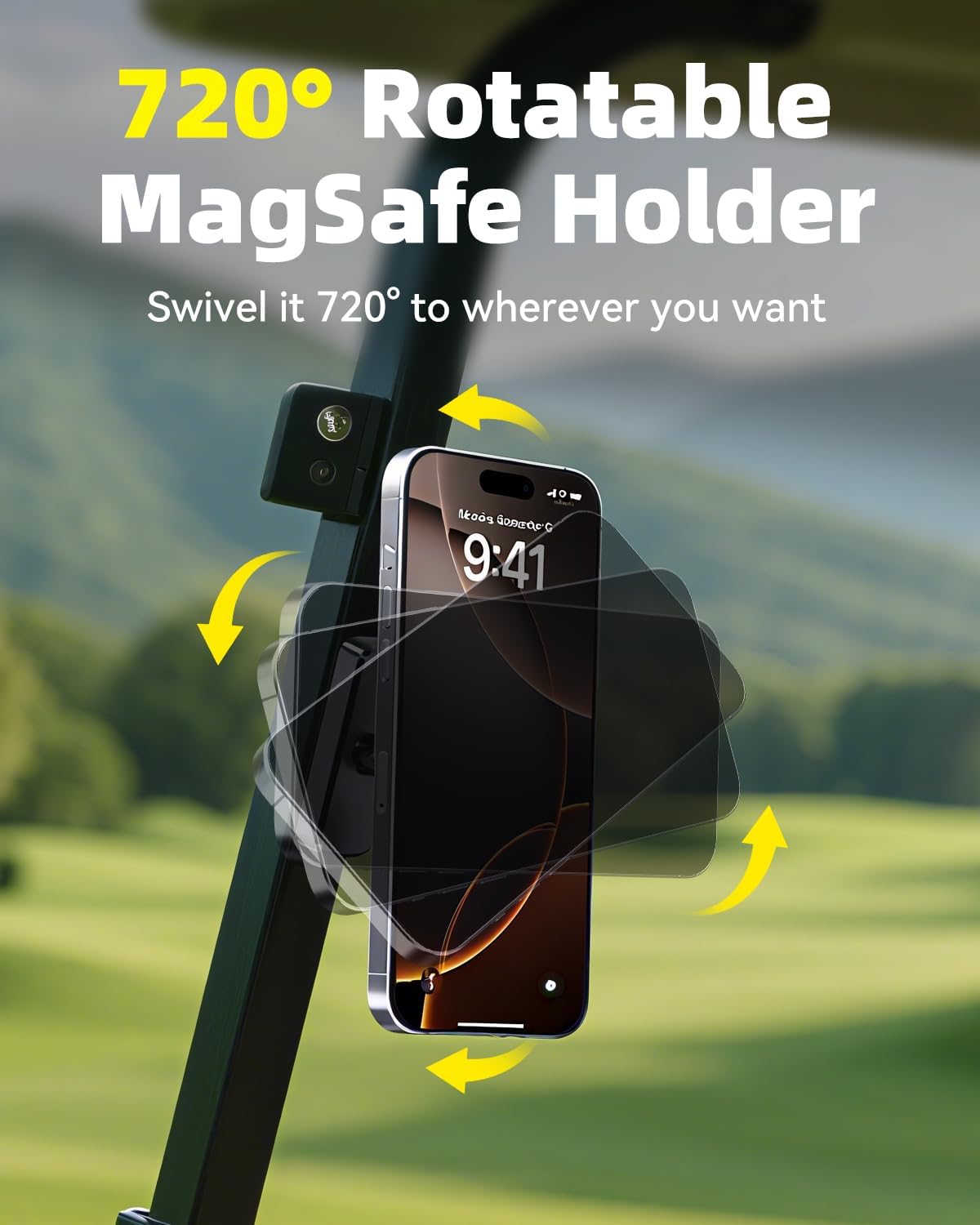 Magnetic Golf Cart Phone Holder, Golf Cart Phone Mount with N52 Magnets Compatible with EZGO Club Car Yamaha, 360° Rotation, Compatible with iPhone Samsung Google Pixel, Golf Accessories for Men Women