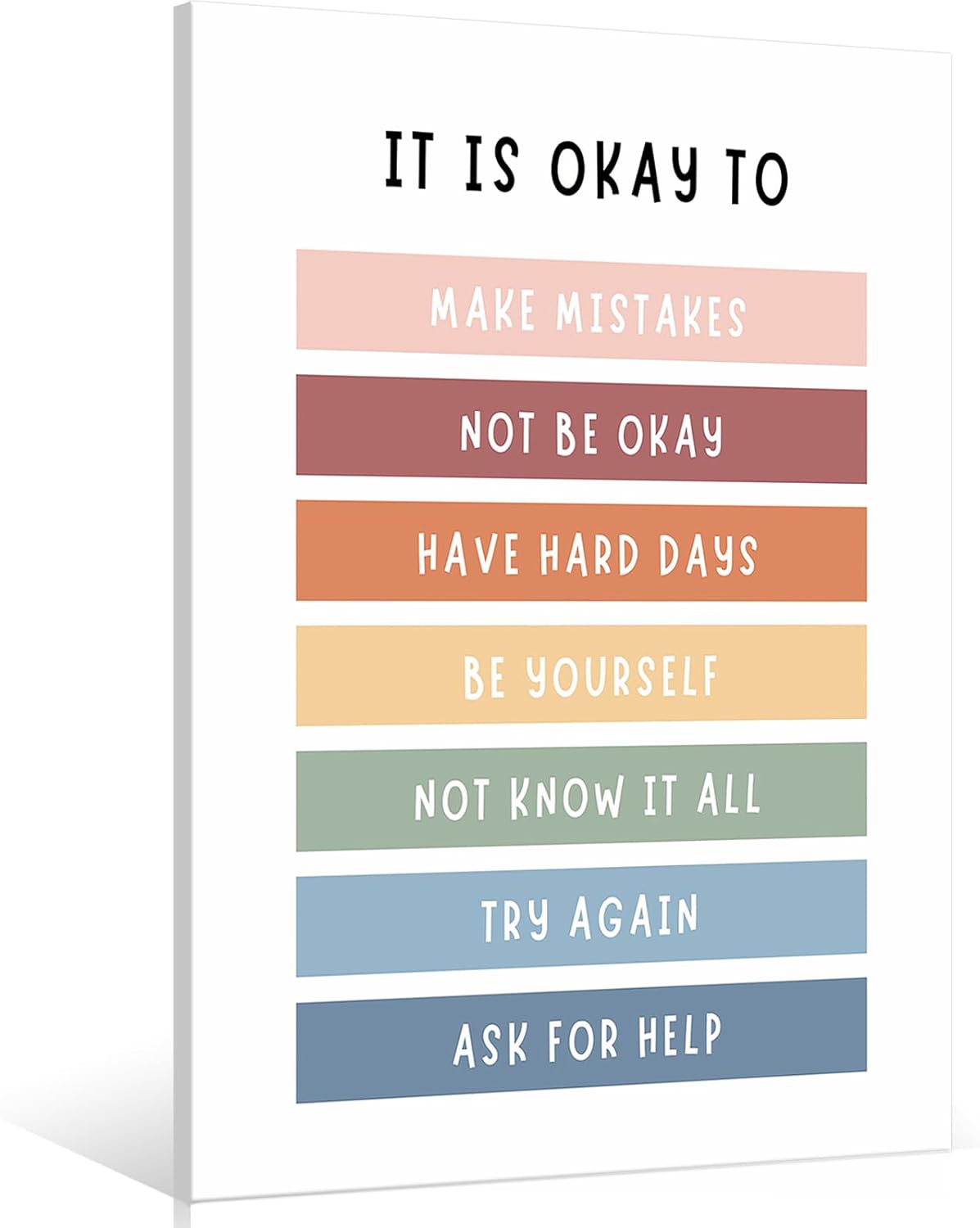 uoyien Growth Mindset Mental Health Posters Boho Classroom Playroom Therapy Wall Decor Affirmations Quotes Canvas Wall Art Kids Educational Prints For Calming Corner Decoration 12x16in Wood Framed