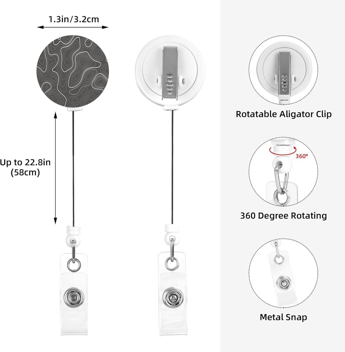 Topography Contour Map Badge Reels Retractable Badge Holder with Clip for Id Name Tag Office Worker Student Teacher Nurse Doctor