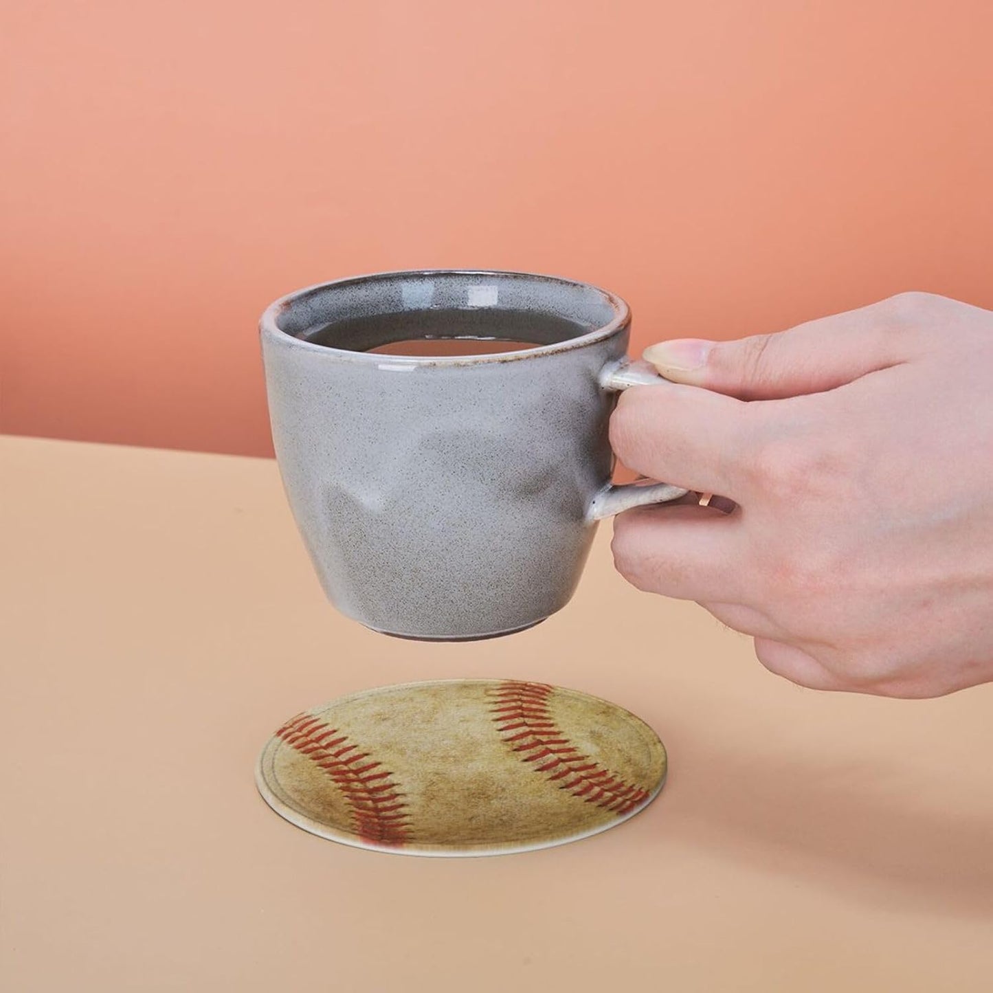 6 Pcs Baseball Drink Coasters with Holder Coasters for Drinks Coffee Table Home Decor Housewarming Gift