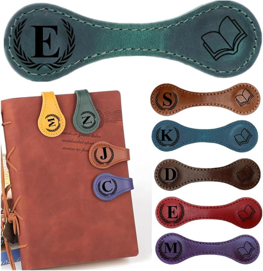 Personlized Magnetic Leather Bookmarks with Initials, Customized Book Marks Clip 26 Letters Bookmark for Reading Women, Men, Kids,Cute Book Markers Meaningful Gift for Book Lovers (Green, E)