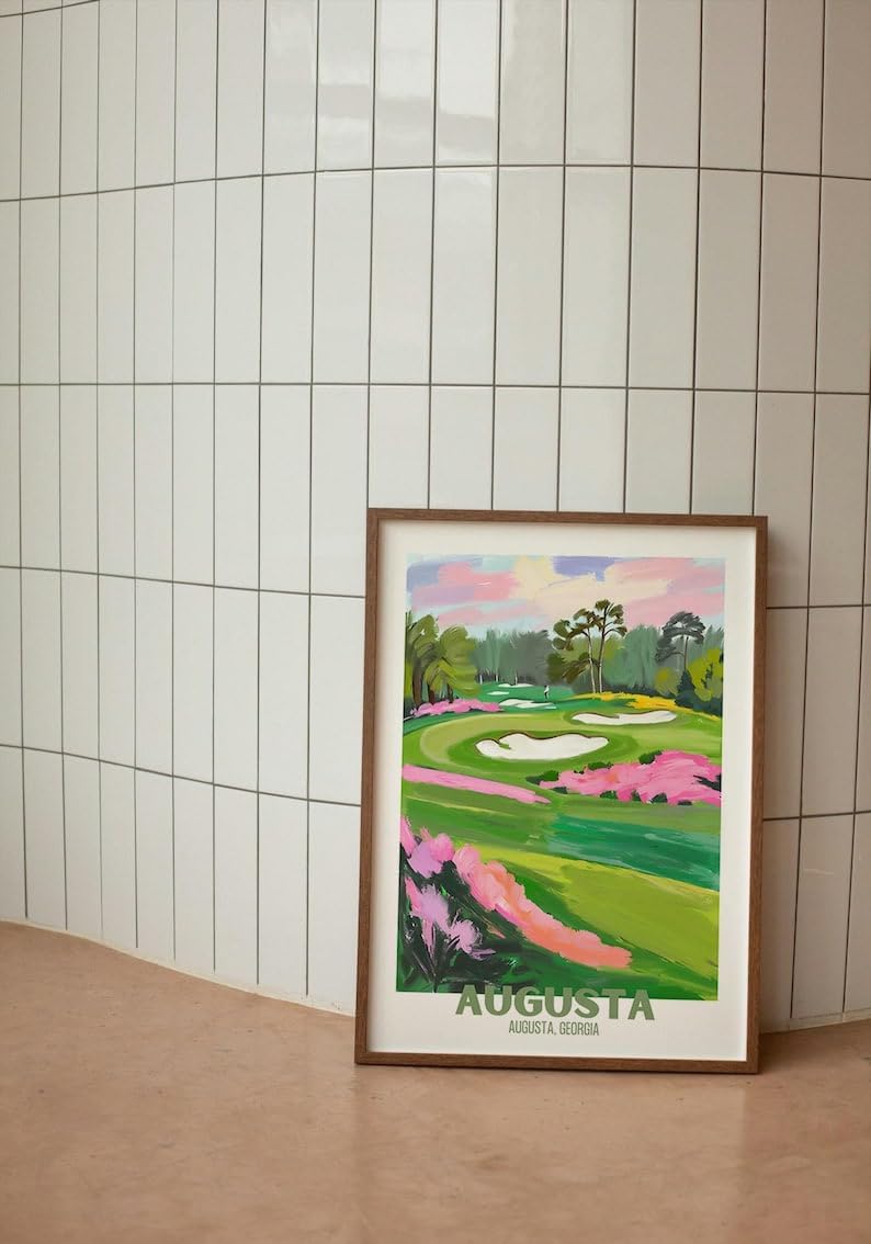 Augusta Georgia Golf Course Poster, Vintage Travel Wall Art Print, Retro Landscape Painting of Famous National Golf Club, Perfect Golf Gift for Men, Dad, or Sports Enthusiasts (Unframed) (11x14)