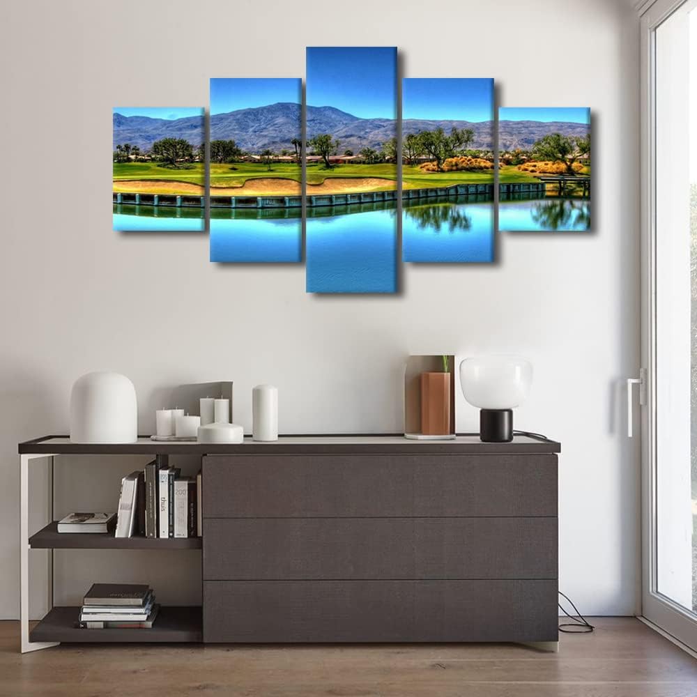 Native American Decor Golf Pictures for Living Room Augusta National Golf Course Paintings Golfing Field Artwork Multi Panel Prints Canvas Wall Art Modern House Decor Framed Ready to Hang-60"W x 32"H