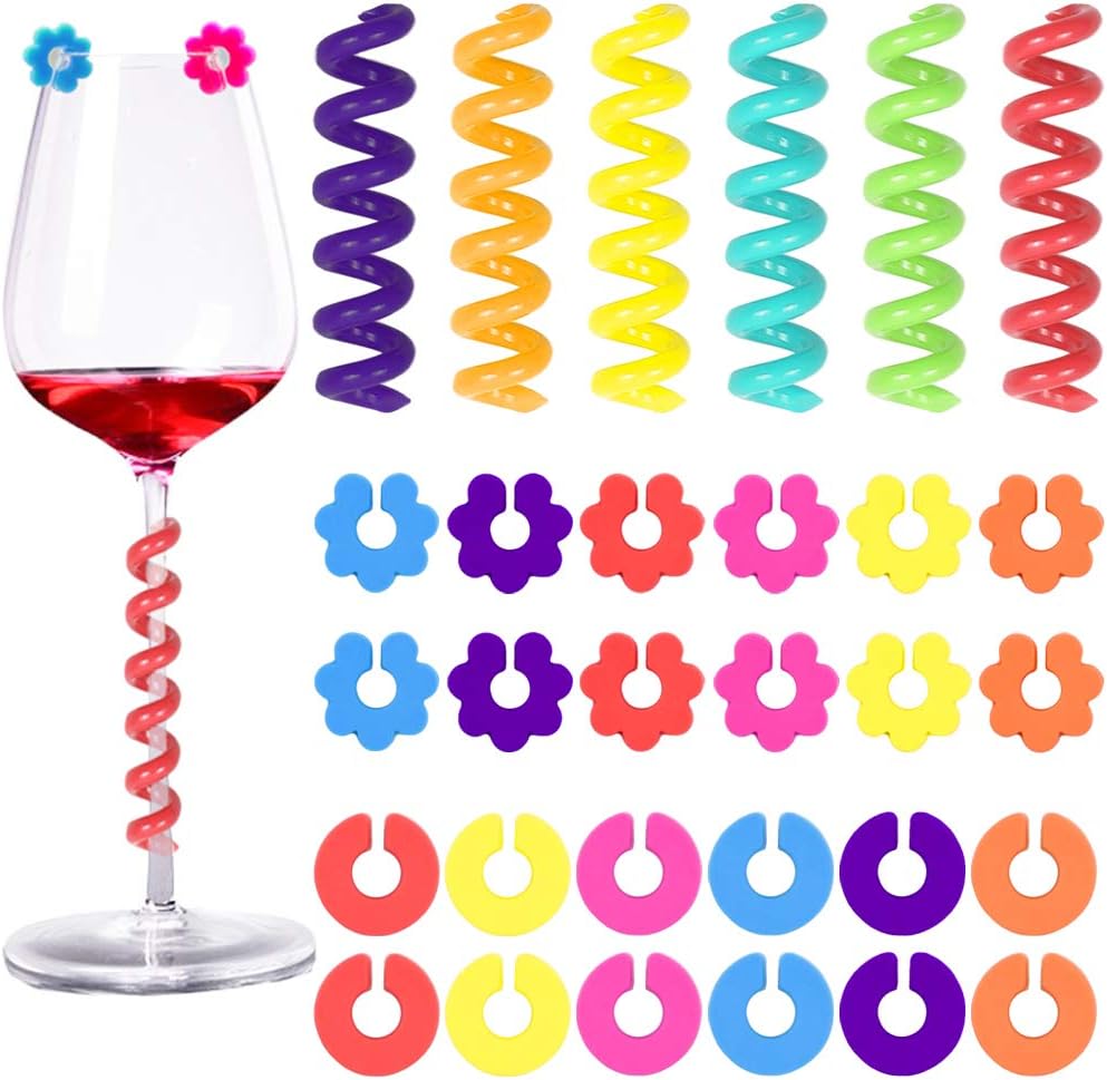 Jolbndcv 30 Pcs Silicone Drink Markers Wine Glass Charms Markers Drink Markers for Champagne Flutes Cocktails Martinis Wine Glass 3 Shape