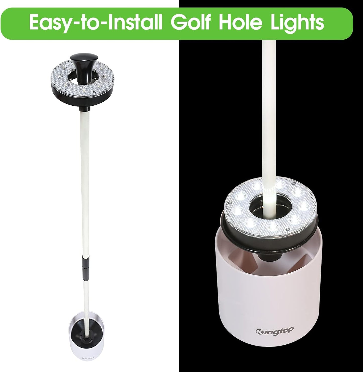 KINGTOP Mini Golf Flagstick with LED Hole Light, Practice Putting Green Flags for Yard, Golf Pin Flag Hole Cup Set, Light Up Night Golf Party