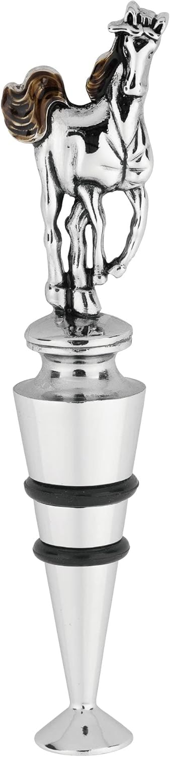 Supreme Housewares Horse-Shaped Zinc Alloy Wine Bottle Stopper - Reusable Beverage Preserver for Wine, Champagne, and Sparkling Drinks - Silver and Brown, 4.75 Inch Tall