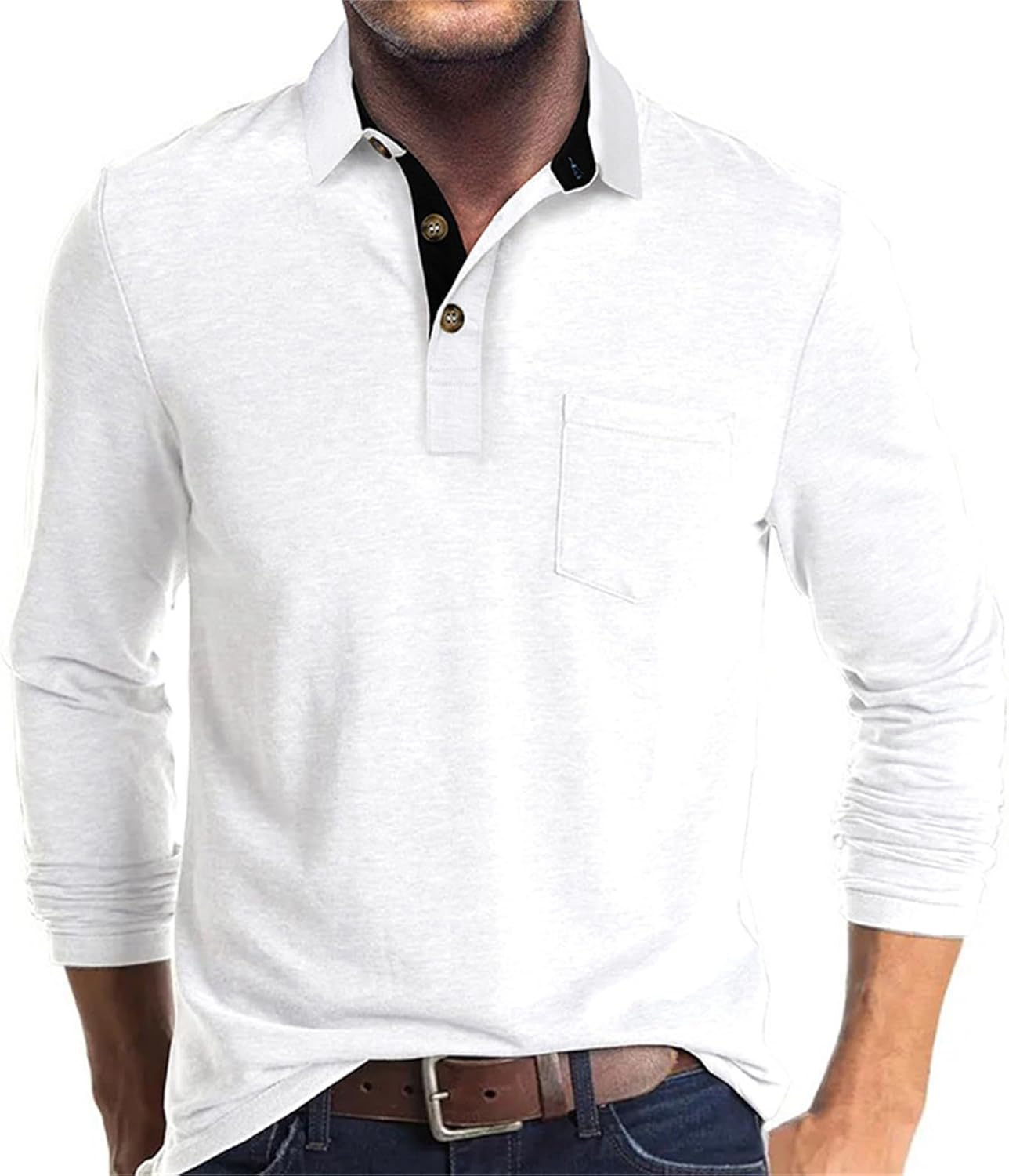 Mens Long Sleeve Polo Shirts Casual Moisture Wicking Golf Polo Shirts with Pocket