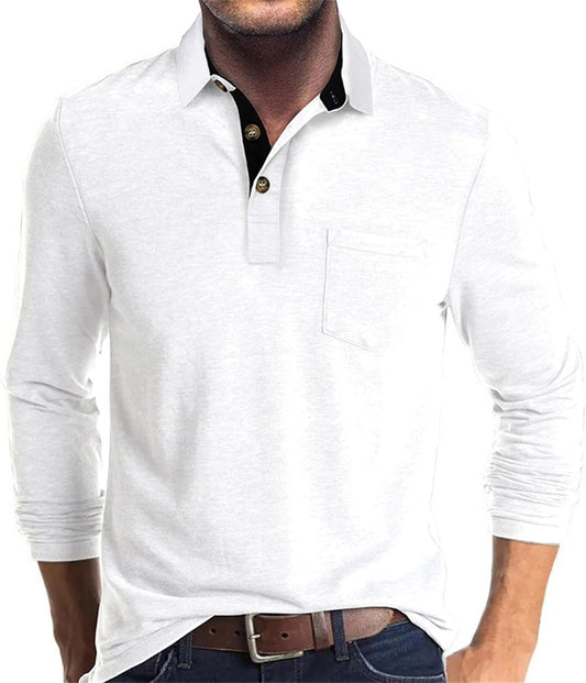 Mens Long Sleeve Polo Shirts Casual Moisture Wicking Golf Polo Shirts with Pocket