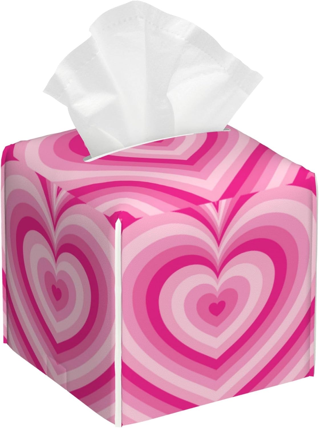 Tissue Box Holder Pink Heart Tissue Box Cover Square Leather Tissue Holder Organizer Portable Decorative Facial Paper Case for Home Office Bathroom Vanity Countertop