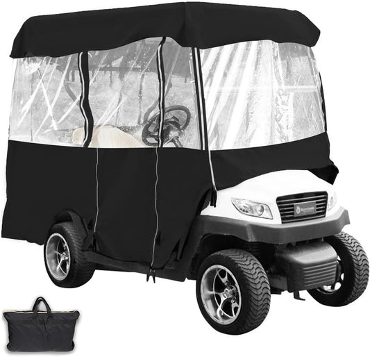Happybuy Golf Cart Enclosure, 4-Person Golf Cart Cover, 4-Sided Fairway Deluxe, 300D Waterproof Driving Enclosure with Transparent Windows, Fit for EZGO, Club Car, Yamaha Cart