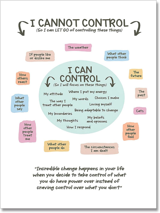 uoyien Growth Mindset Mental Health Posters I Cannot Control and I Can Control Positive Affirmations Charts Canvas Wall Art Kids Educational Prints For Calming Corner Decorations 16x24in Unframed