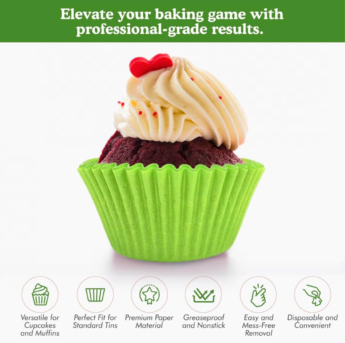 Regency Wraps Greaseproof Professional Grade Baking Cups, Pack of 40, Standard Liners, Lime Solid, for Cupcakes, Muffins, Candy, Non Stick