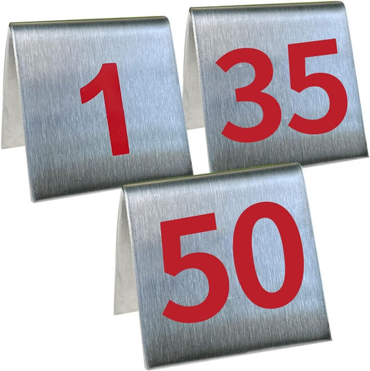 1-50 Stainless Steel Number Tent Table Number Red for Restaurants Cafes Bars 2"x2"