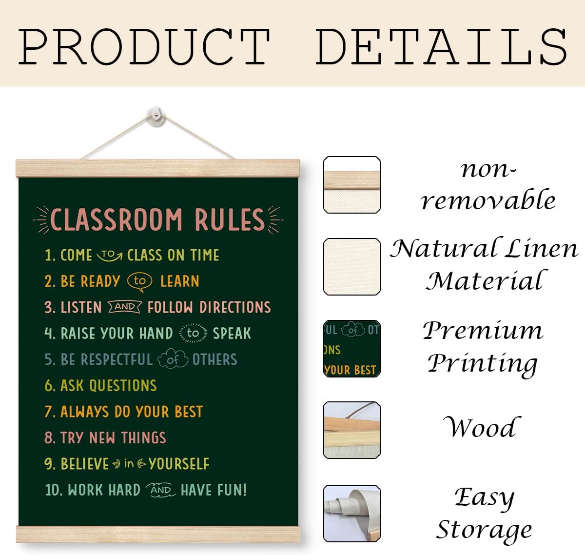 WDSXWH Classroom Rules Poster, Classroom Expectation Posters for Preschool Middle School Kindergarten Elementary Back to School Teach Supplies