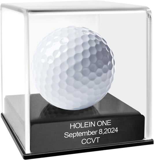 Custom Golf Hole-in-One Display Case, Acrylic Golf Ball Display Case, Custom Engraved Plaque, Commemorate Your Hole in One Shot (Black)